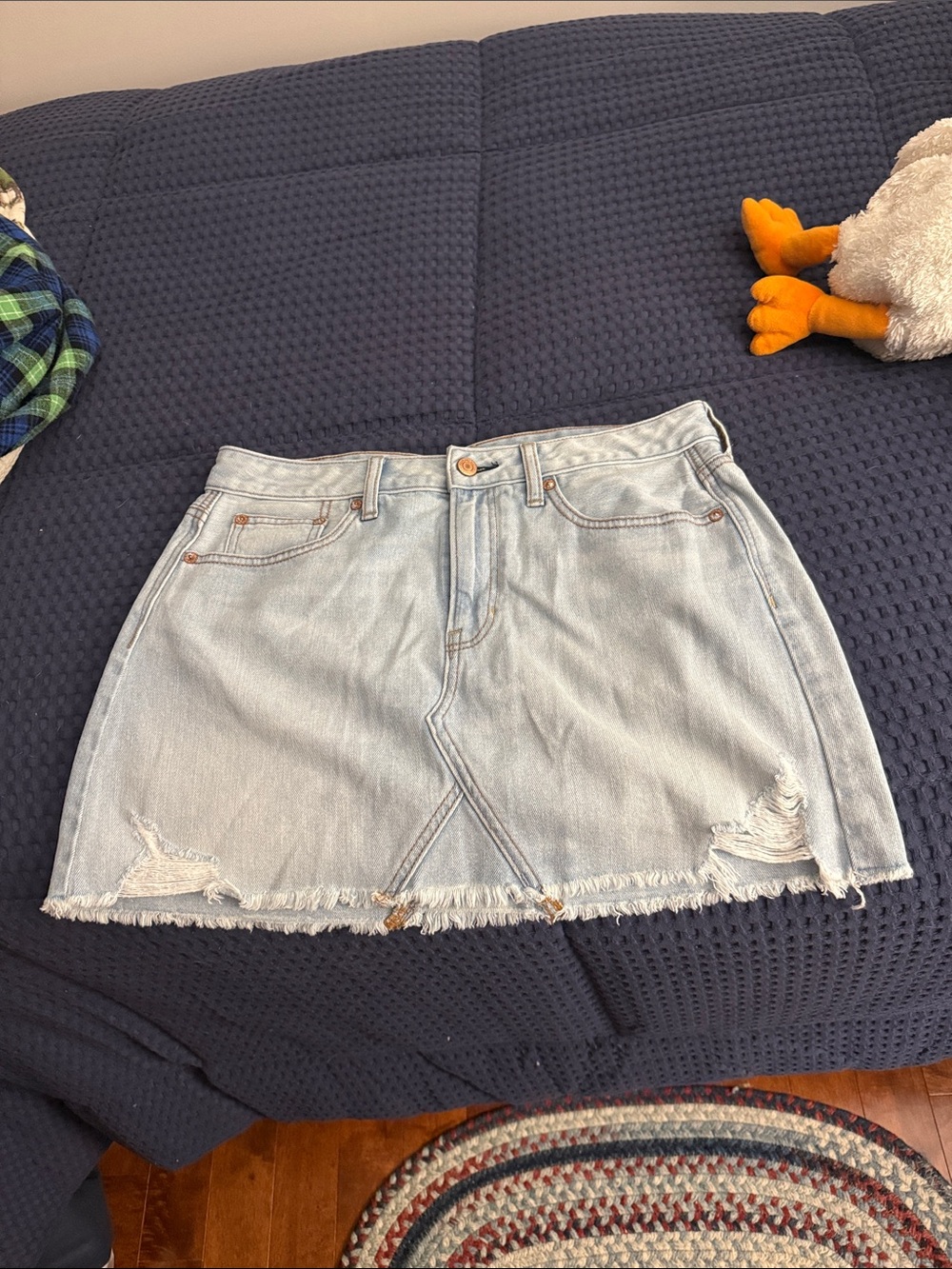 American Eagle Outfitters Light Blue Distressed Denim Mini Skirt